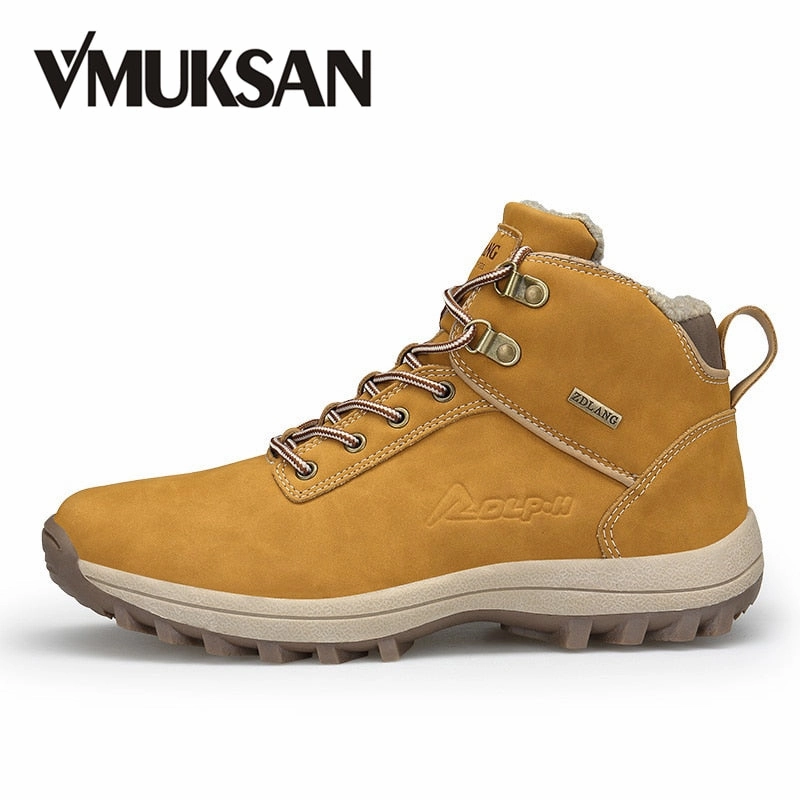 Flat Shoe Soles VMUKSAN Brand Men Boots Big Size 39-47 Men Winter Boots Lace-Up Casual Ankle Snow Boots Mens Fashion Sneakers Work Shoes Man
