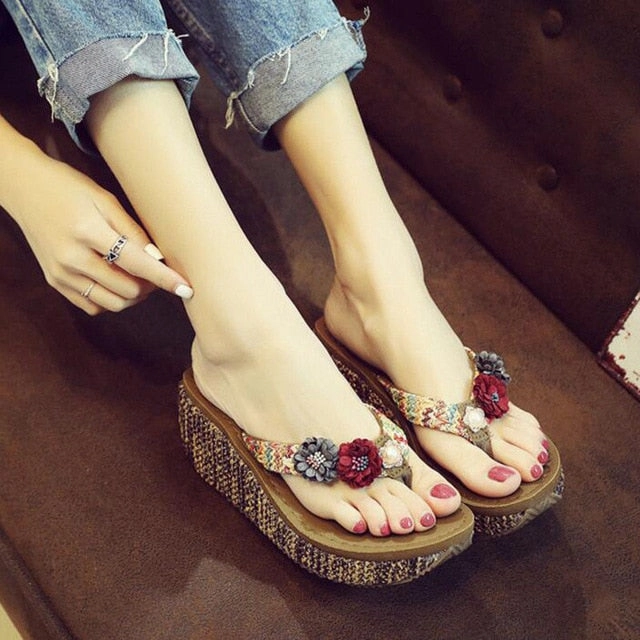 HEE GRAND 2018 New arrive Women's Slides with Flowers Girls Outdoor Slippers Women Slip-on Causal Shoes for Beach & Sun XWT1102 Dollar Flip Flops Navy 2025