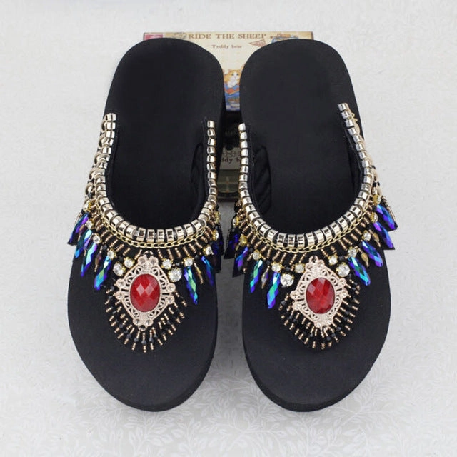 T Rex Flip Flops HEE GRAND Beach Flip Flops 2017 Crystal Wedges Slippers Summer Platform Slip On  Bohemia Shoes Woman Size 35-42 XWD5610