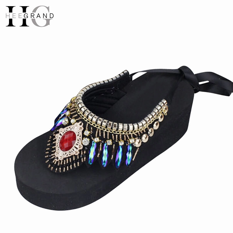 HEE GRAND Beach Flip Flops 2017 Crystal Wedges Slippers Summer Platform Slip On  Bohemia Shoes Woman Size 35-42 XWD5610 Flip-flops