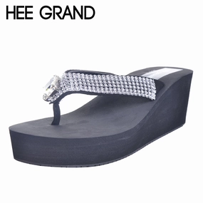 Raf Simons Flip Flops HEE GRAND Big Rhinestones Slippers Woman Platform Thick Bottom Flip Flops Summer Casual Beach Shoes XWZ3584