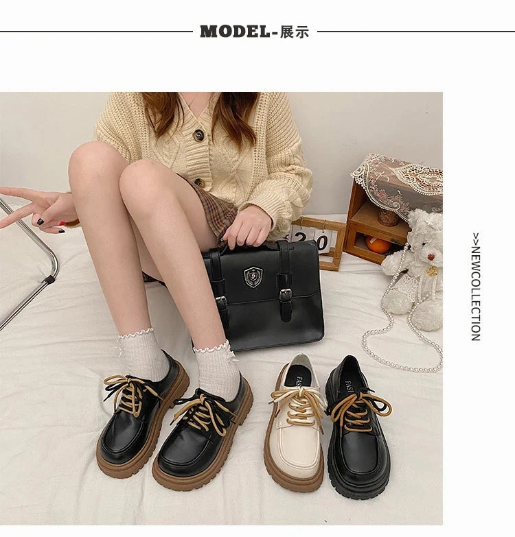 Loafers Coach binfenxie Hot Classic beige Platform Oxford Shoes Women Loafers Summer Autumn Casual Lace Up Flats Ladies Punk Gothic Leather Chunky Shoes