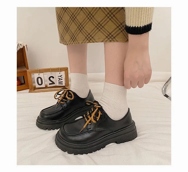 Gucci Leather Loafers binfenxie Hot Classic beige Platform Oxford Shoes Women Loafers Summer Autumn Casual Lace Up Flats Ladies Punk Gothic Leather Chunky Shoes