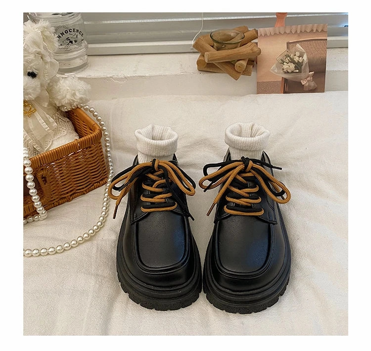 binfenxie Hot Classic beige Platform Oxford Shoes Women Loafers Summer Autumn Casual Lace Up Flats Ladies Punk Gothic Leather Chunky Shoes Loafers In Suede