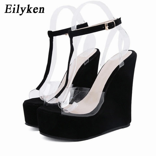 Italian Shoemakers Wedge Sandals High Heels Summer Open Toe PVC Transparent Jelly Shoes