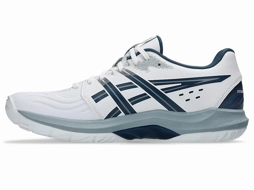Asics Trail Shoe Asics Men's POWERBREAK FF Netball Shoes in White/Vintage Indigo