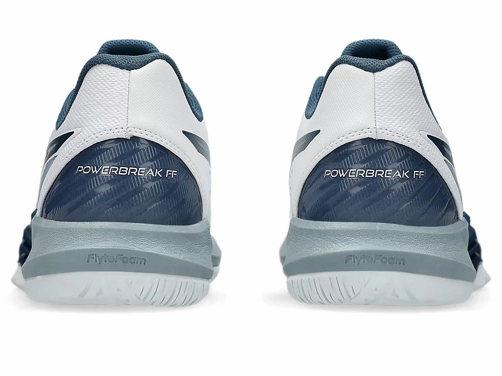 Asics Men's POWERBREAK FF Netball Shoes in White/Vintage Indigo Asics Tiger Cheerleading Shoes