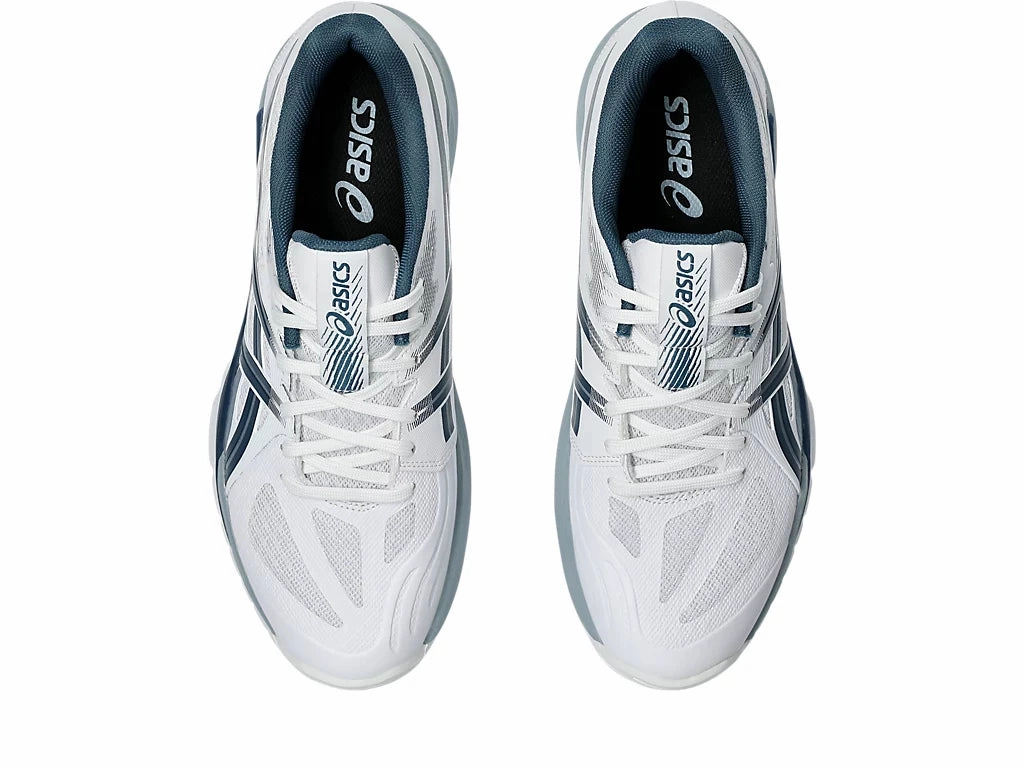 Asics Men's POWERBREAK FF Netball Shoes in White/Vintage Indigo Asics Netburner Ballistic Flytefoam Volleyball Shoes