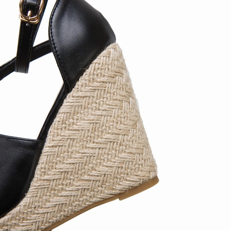 Sandals Platform Women's Butterfly Knot Ankle Strap Woven Wedge Heel Platform Sandals
