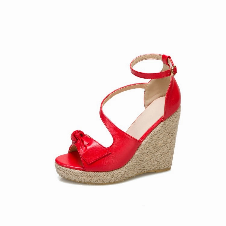 Sandals Bahamas Resort Women's Butterfly Knot Ankle Strap Woven Wedge Heel Platform Sandals