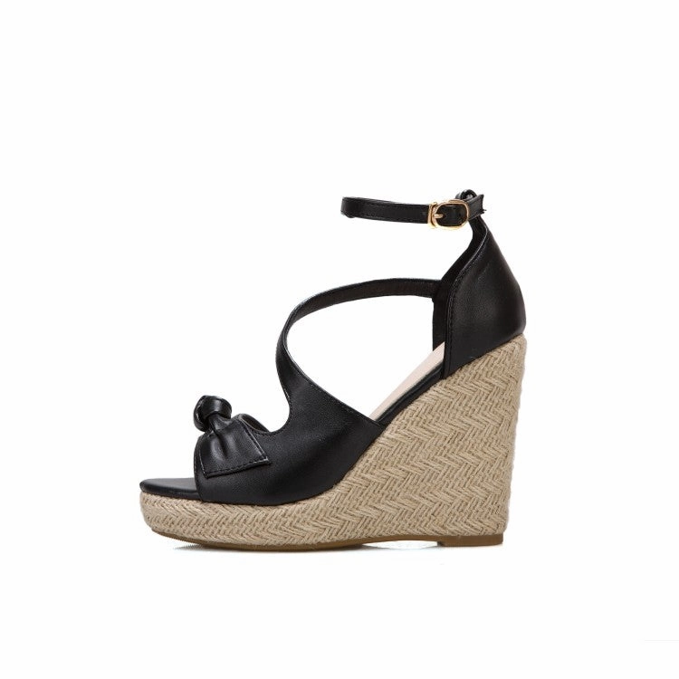 Bionic Sandals Women's Butterfly Knot Ankle Strap Woven Wedge Heel Platform Sandals