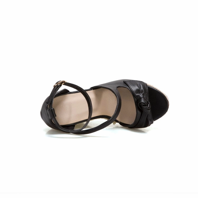 Women's Butterfly Knot Ankle Strap Woven Wedge Heel Platform Sandals Slide Sandals Furry