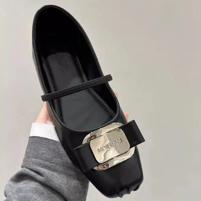 DAIIIBABYYY  -  2024 Spring Pink New Brand Women Flat Shoes Fashion Gold Buckle Ladies Ballerinas Shoes Soft Flat Heel Dress Mary Jane Shoe Aesthetic Flat Shoes