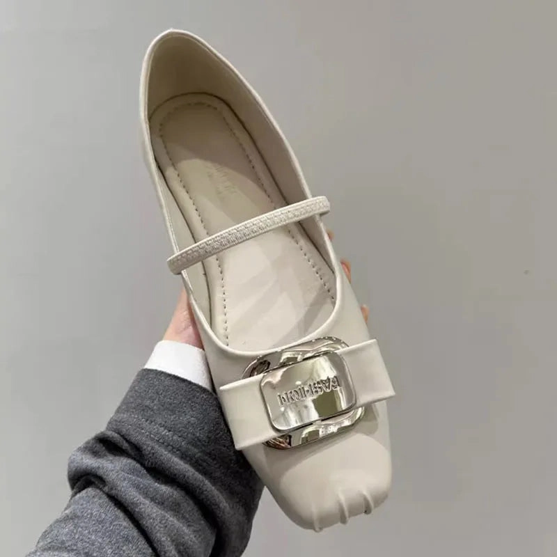 Date Night Flat Shoes DAIIIBABYYY  -  2024 Spring Pink New Brand Women Flat Shoes Fashion Gold Buckle Ladies Ballerinas Shoes Soft Flat Heel Dress Mary Jane Shoe