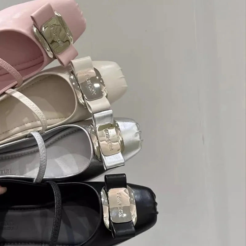 70s Shoes Flats DAIIIBABYYY  -  2024 Spring Pink New Brand Women Flat Shoes Fashion Gold Buckle Ladies Ballerinas Shoes Soft Flat Heel Dress Mary Jane Shoe