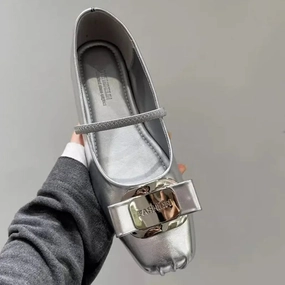 DAIIIBABYYY  -  2024 Spring Pink New Brand Women Flat Shoes Fashion Gold Buckle Ladies Ballerinas Shoes Soft Flat Heel Dress Mary Jane Shoe Crystal Shoes