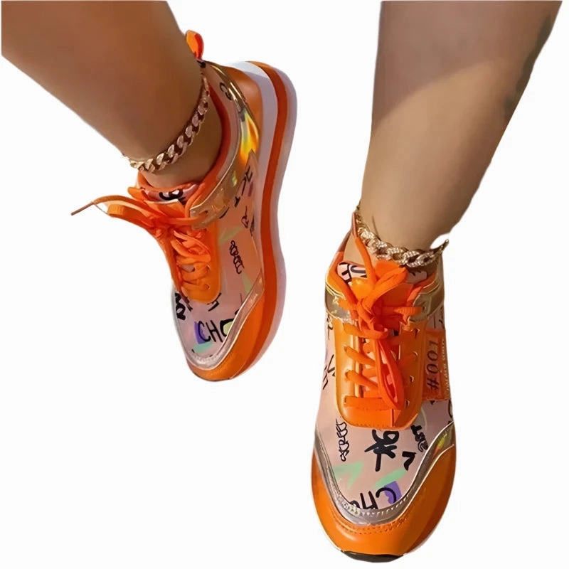 Personalized Sneakers Women's Running Platform Sneakers - Thick Bottom, Casual Vulcanized Shoes, Orange, Sizes up to 43