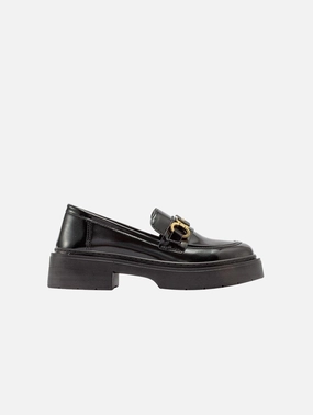 Simone Vegan Leather Bit Platform Loafers | Black Patent Leather Moccasin Loafers
