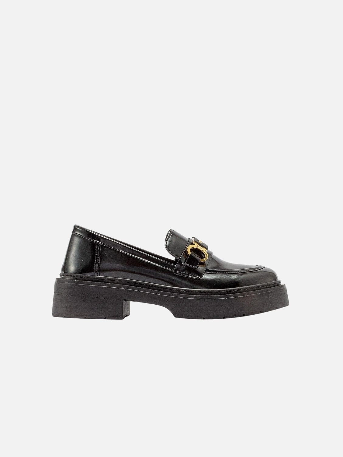 Simone Vegan Leather Bit Platform Loafers | Black Patent Suede Penny Loafers