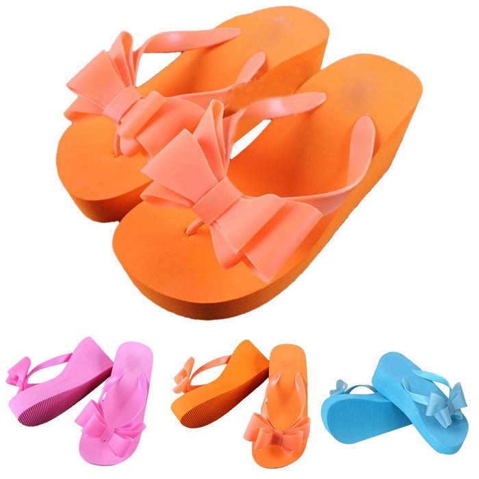 Cracked Heels Wearing Flip Flops Women Bowknot Sal Platform Wedges Flip Flops Home Slippers Shoes