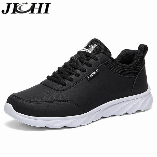 JICHI Men Shoes Leather Breathable Men's Sneakers High Casual Shoes