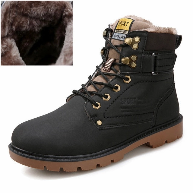 Flat Weightlifting Shoes JKPUDUN Warm Winter Ankle Boots Men Casual Shoes Lace-Up Autumn Leather Waterproof Work Tooling Mens Boots Military Army Botas