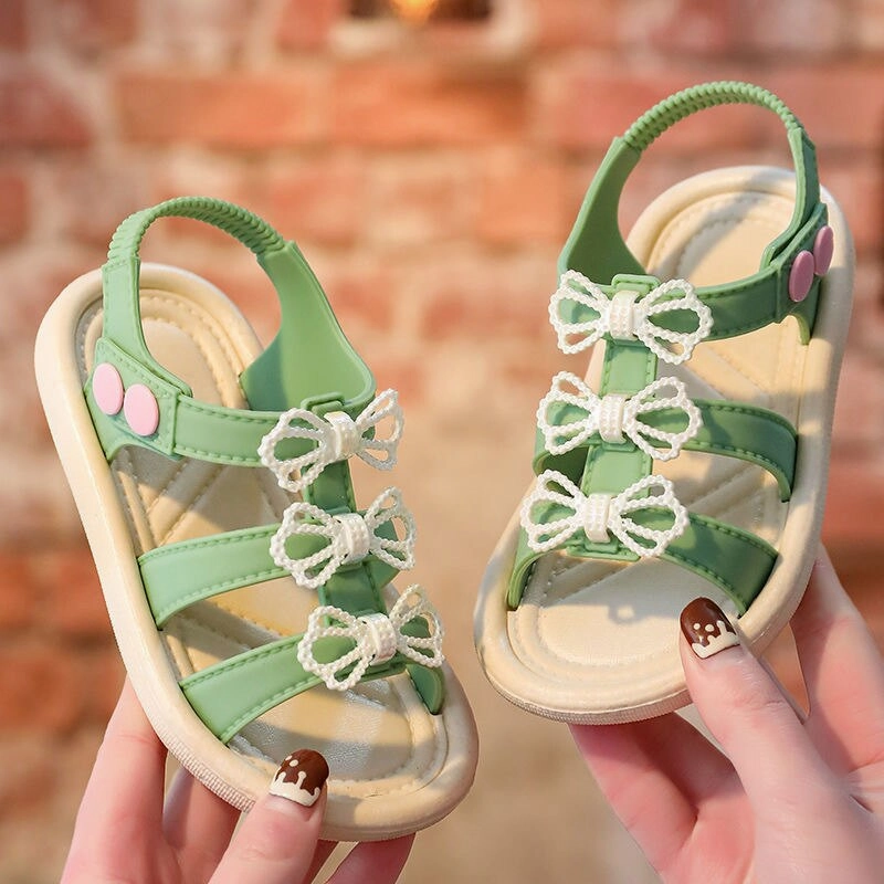 Skull Shoes Flats Summer Sandals for Girls 2023New Bowknot Simple Cute Pink Green