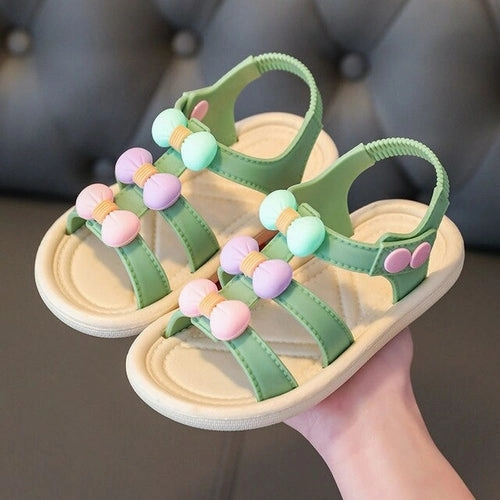 Summer Sandals for Girls 2023New Bowknot Simple Cute Pink Green Flat Shoes Size 8