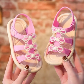 Good Support Shoes Summer Sandals for Girls 2023New Bowknot Simple Cute Pink Green