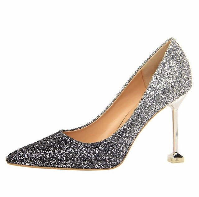 Lightweight Shoes Casual Sequined Cloth Party High Heels women Wedding Shoes Sexy