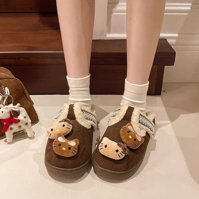 Kitty Plush Slippers  Thick Bottom, Warm Cotton, Winter Casual Home Shoes for Women Pool Slides Shoes