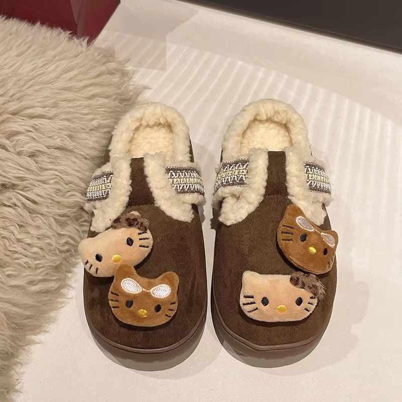 Kitty Plush Slippers  Thick Bottom, Warm Cotton, Winter Casual Home Shoes for Women Glitter Slide Shoes