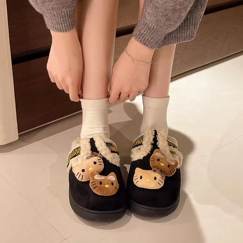 Mud Slitters Kitty Plush Slippers  Thick Bottom, Warm Cotton, Winter Casual Home Shoes for Women