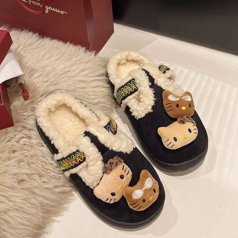 Real Slides Kitty Plush Slippers  Thick Bottom, Warm Cotton, Winter Casual Home Shoes for Women