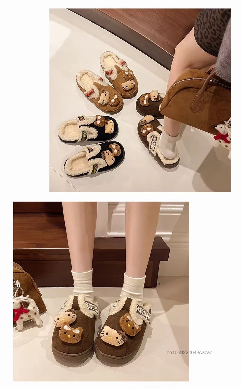 Kitty Plush Slippers  Thick Bottom, Warm Cotton, Winter Casual Home Shoes for Women Sliders Slippers