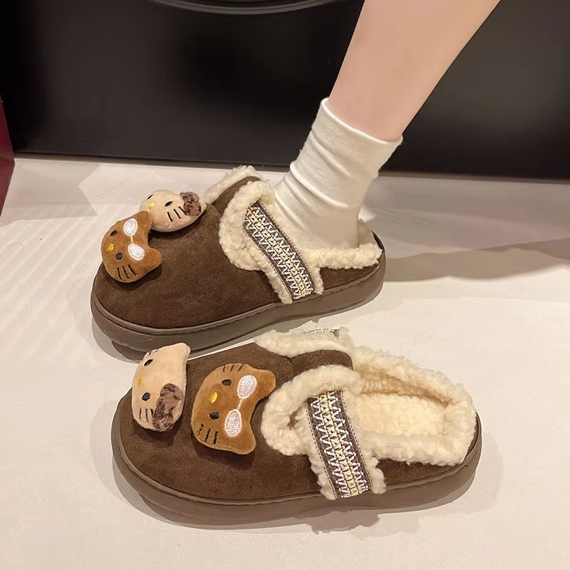 Ll Slippers Kitty Plush Slippers  Thick Bottom, Warm Cotton, Winter Casual Home Shoes for Women