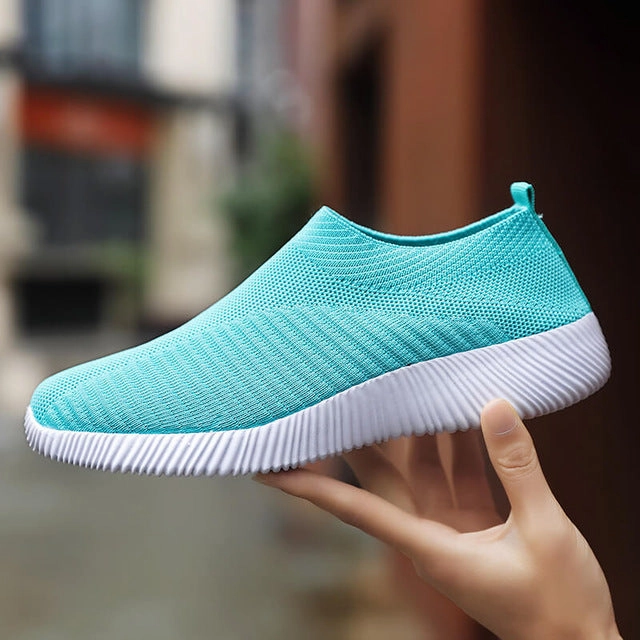 Knitting Sock Vulcanize Air Mesh Flat Sneakers For Women Zipper Casual Shoes