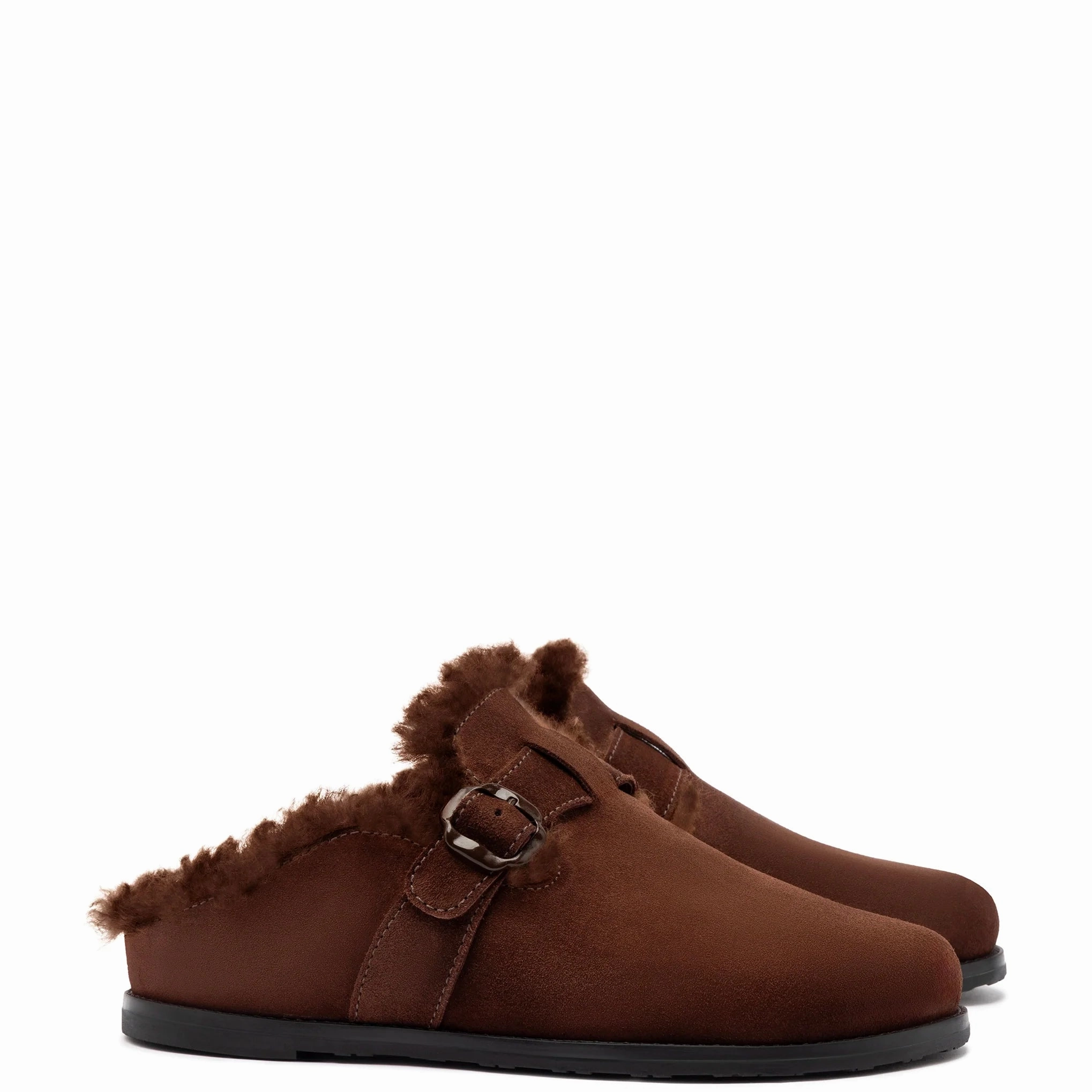 Best Supportive Slippers Larroude Milan Fur-Trim Clog In Brown Suede
