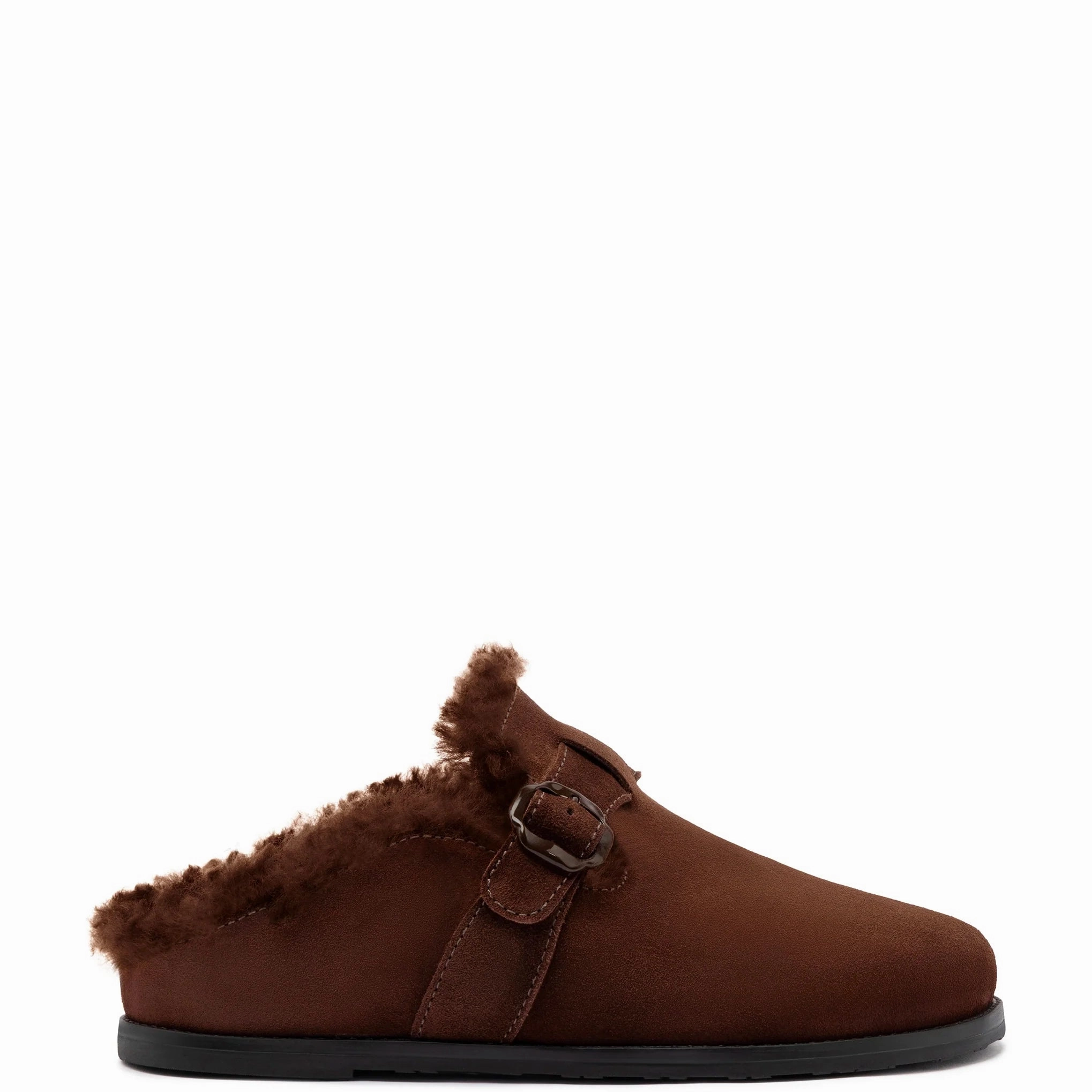 Faze Slippers Larroude Milan Fur-Trim Clog In Brown Suede