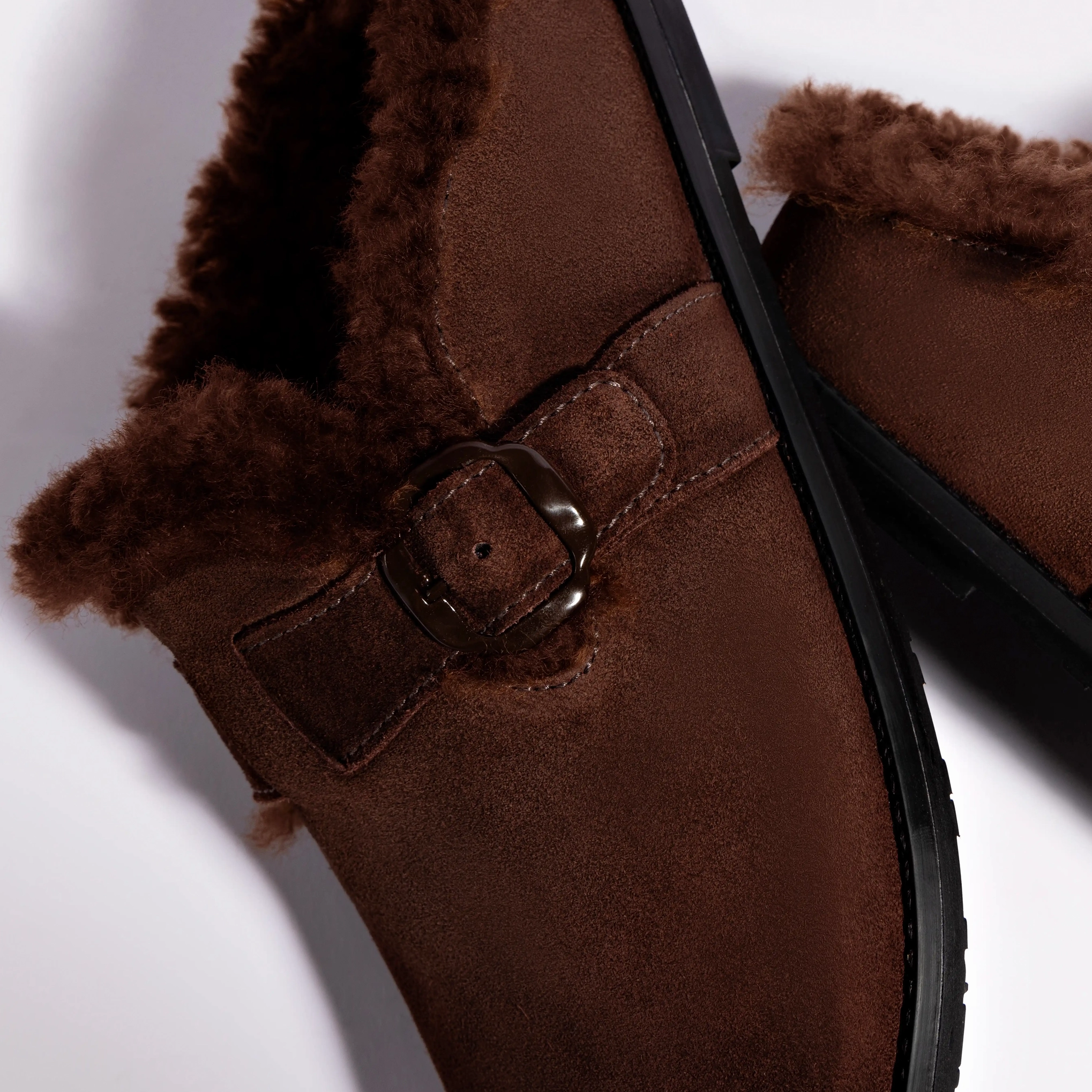 Salad Fingers Slippers Larroude Milan Fur-Trim Clog In Brown Suede