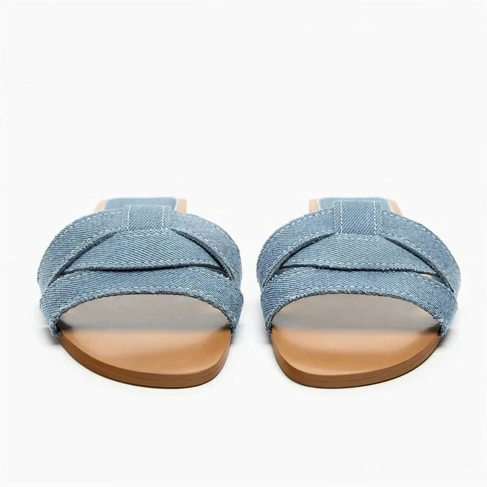 Jenni Kayne Slippers binfenxie  -  Fashion Women Flat Sandals 2024 Summer Beach Style Blue Denim Shoes Casual Round Toes Flip Flops Woman Comfortable Slippers