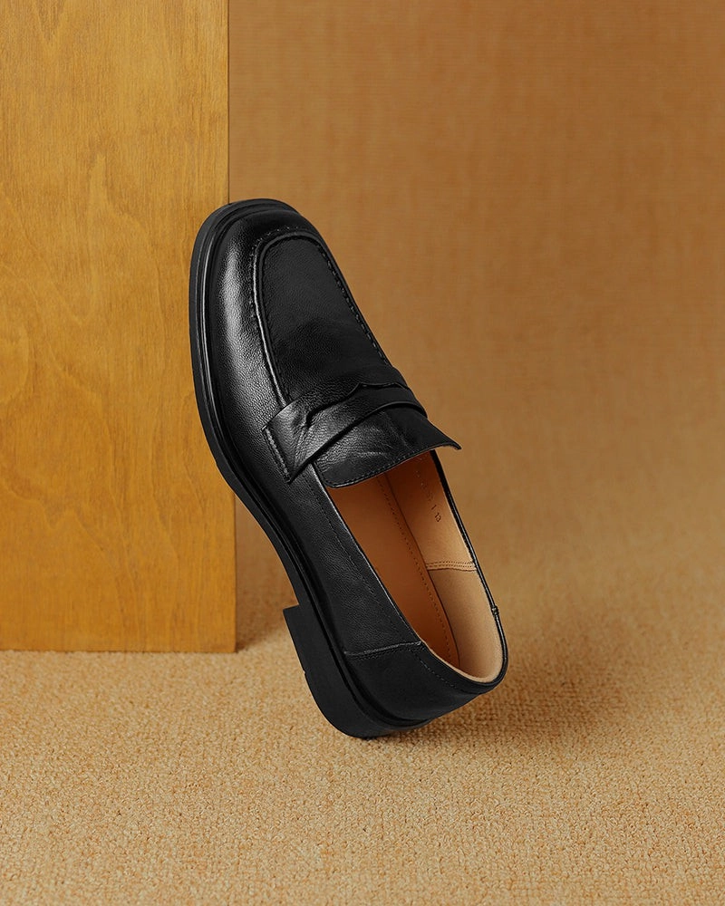 Light In Loafers Leather Round Toe Flat Low Heeled Loafers