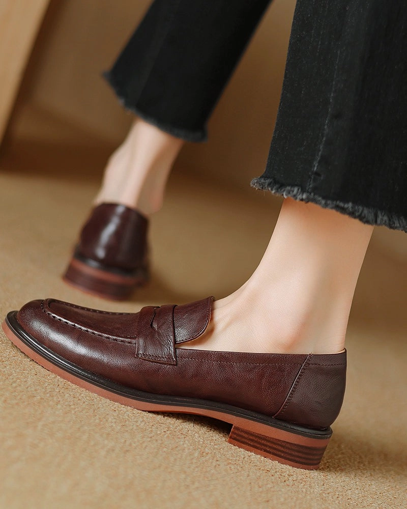 Eckhaus Latta Loafers Leather Round Toe Flat Low Heeled Loafers