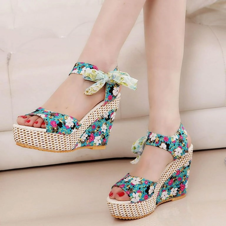 Wedge Lace Laces Floral Pattern High Heels S3365441 Slippers With Animals