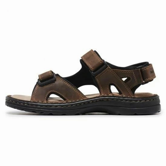 Mens Hush Puppies Simmer Brown Leather Sandals Shoes Trendy Sandals