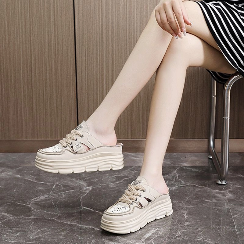 Lightweight Thick-sole Hollowed Breathable Shoes for Women Denim Slide Sandals