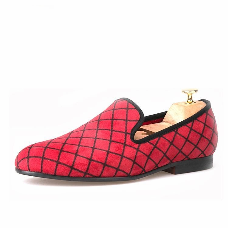 OneDrop Handmade Lattice Men Dress Shoes Velvet Party Wedding Prom Loafers Pvc Flat Shoes