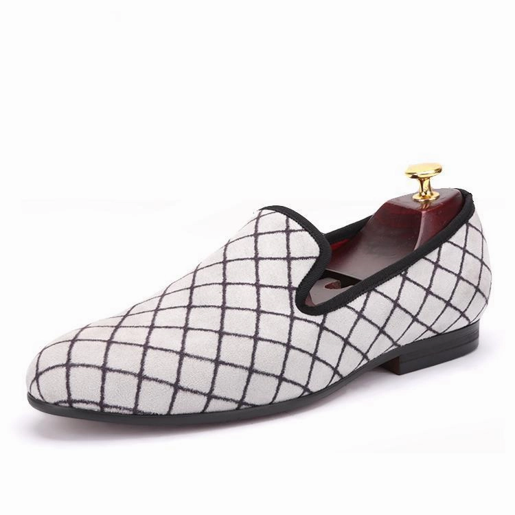 Hsn Shoes Flats OneDrop Handmade Lattice Men Dress Shoes Velvet Party Wedding Prom Loafers