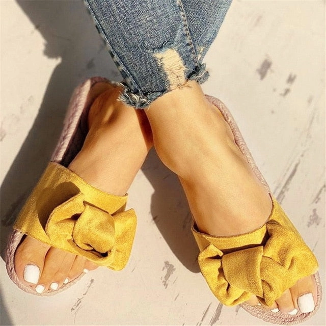 Slippers Wooden Litthing New Summer Slippers Women Bow Summer Sandals Slipper Indoor Outdoor Flip-flops Beach Shoes Female Fashion Shoes