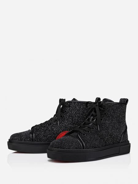 Men's Black PU Leather Round Toe High Top Glitter Lace Up Basketball Prom Shoes Originals Samba Og Casual Shoes